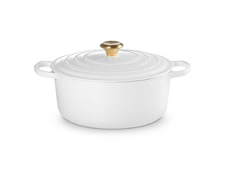 Le Creuset Runder Schmortopf aus emailliertem Gusseisen, 7,25 l, Weiß