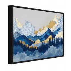 BILDER mit Rahmen Berge Aquarell Blau 120x80 cm