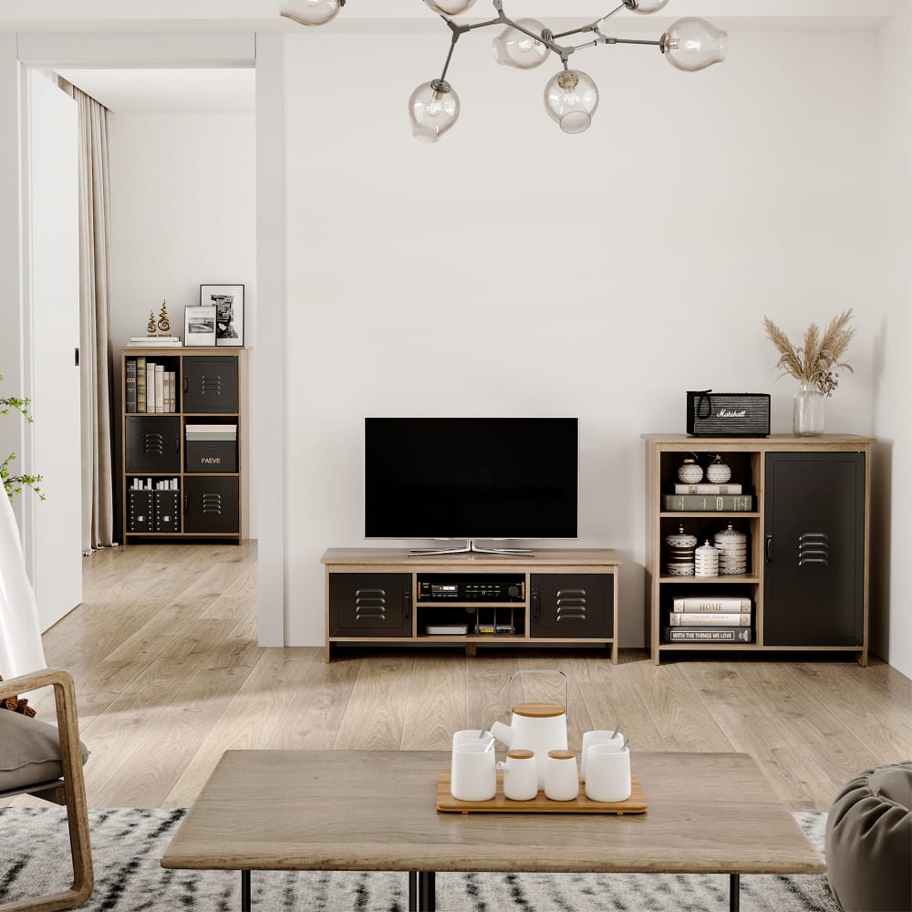 Homcom Buffet design industriel 3 niches placard aspect bois métal noir Marron 80x82x35cm
