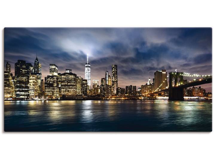 Leinwandbild ARTLAND Sonnenaufgang über Manhattan , blau (farbe bild(er): blau), B:150cm H:75cm, Bilder, Leinwandbild, auf Holzrahmen gespannt