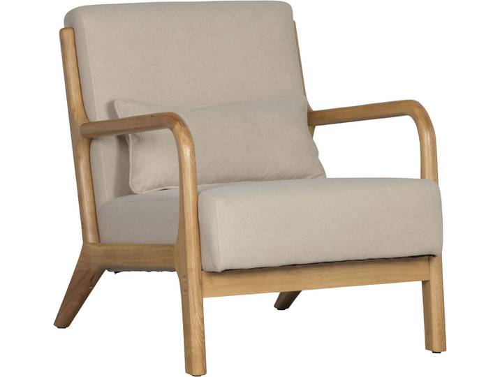 Loungesessel WOOOD Mark mit Gewebtem Bezug und Gummibaumholz-Rahmen B 67 x T 82 x H 75 cm , natur, B:67cm H:75cm T:82cm, Sessel, Loungesessel, Gute Verschleißfestigkeit, Tragkraft 135 kg, separates Rückenkissen
