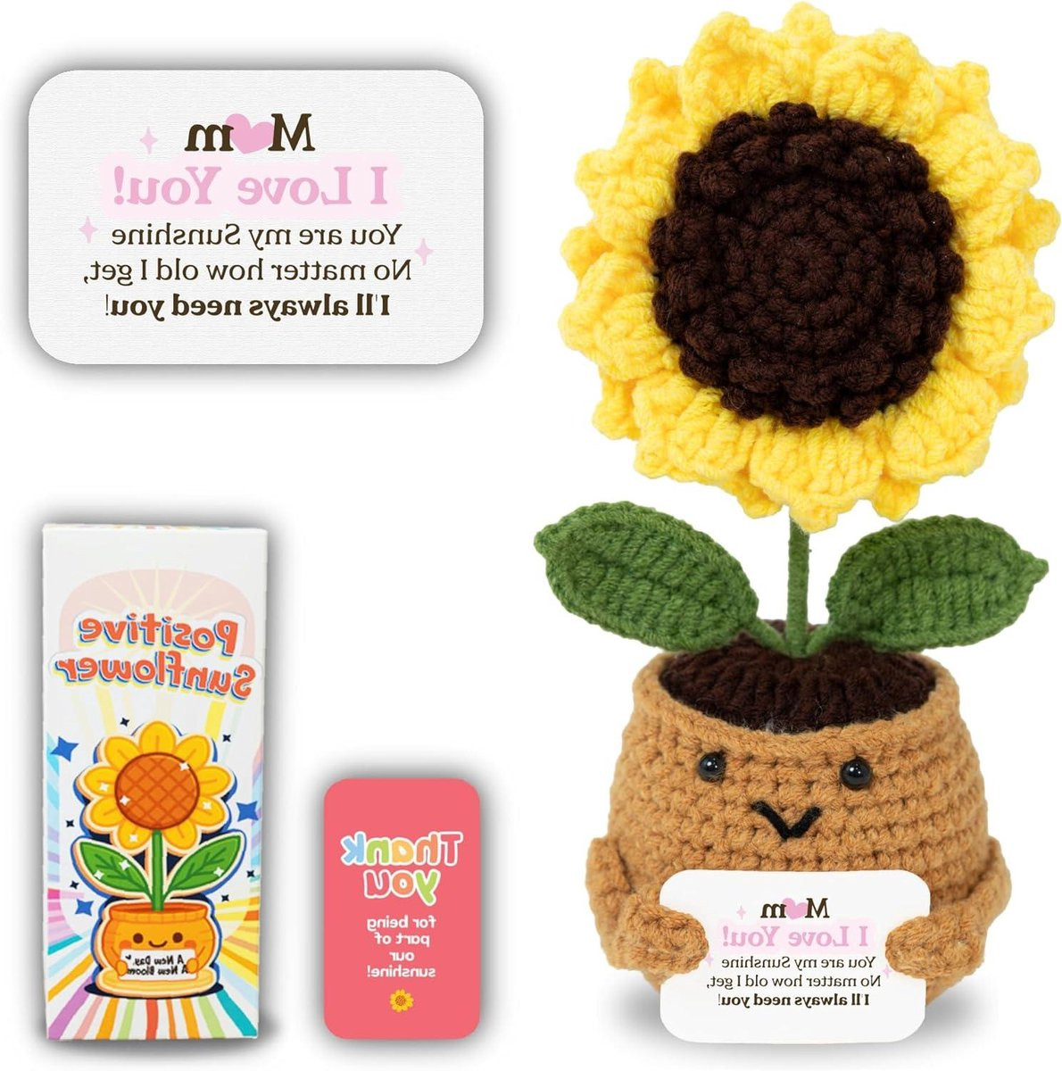 Handgemaakte gehaakte zonnebloem pluche pop - Geel - Mini decoratie