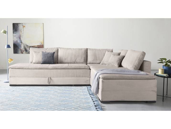 Home affaire Night & Day L-Form, B: 321 cm, mit Dauer-Schlaffunktion 180x200 cm Schlaffunktion, Bettkasten, Topper & 3 Zierkissen, Boxspringbett Cord