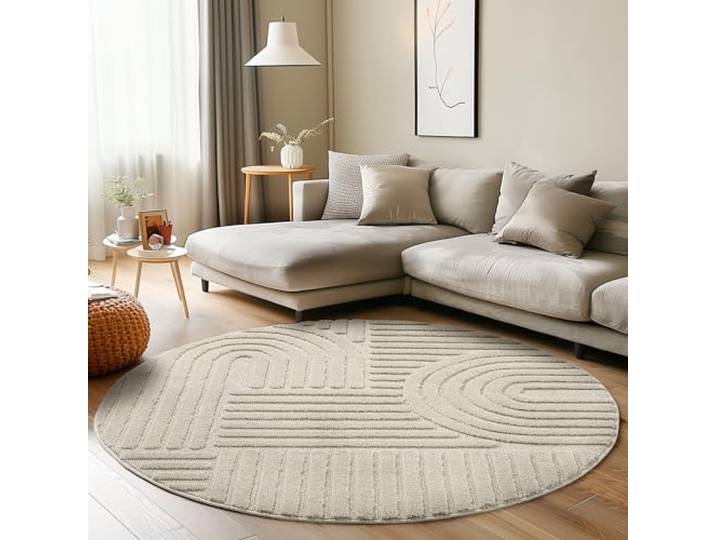 Carpettex Tapis Rond 120 cm Beige Poils Longs Shaggy Boho Dos
