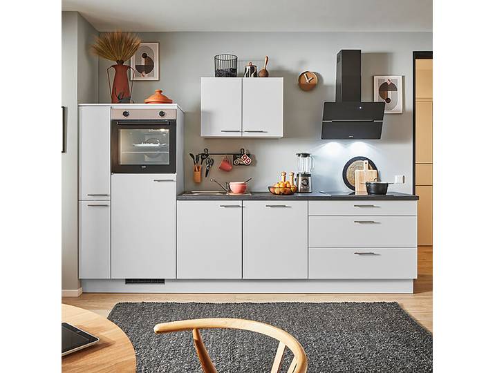 Autarke Küchenzeile Seitenschrank A 280cm Ausrichtung links Grau/Hellgrau