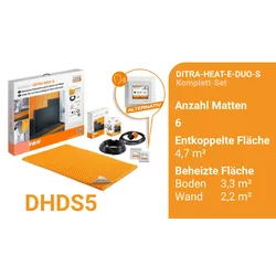 Schlüter Systems DITRA-HEAT-E-DUO-S Beheizung und Temperaturregler - Komplett-Set Wand und Boden entkoppelte Fläche 4,7 m2 / beheizte Fläche 3,3 m2
