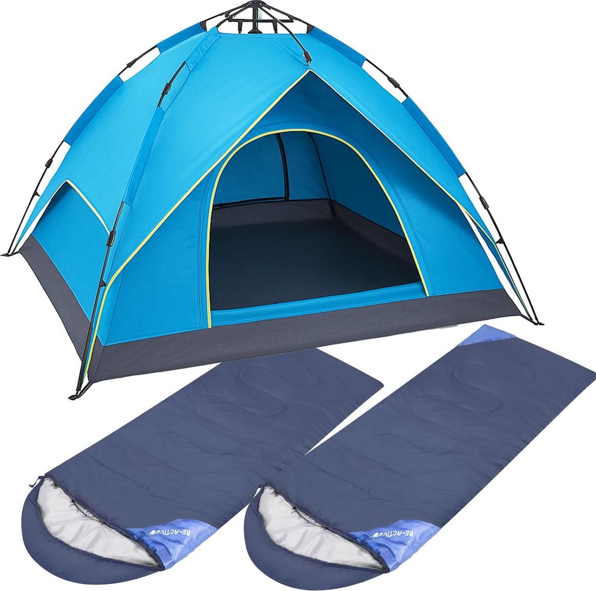 Touristenzelt mit 2 marineblauen Sommerschlafsäcken für Camping Strand Camping-Set ideal für Sommer