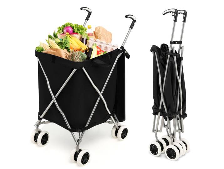 Opvouwbare Boodschappentrolley met Wielen Handkar met Afneembare Oxford-Tas Opvouwbare Winkelwagen (Zwart)