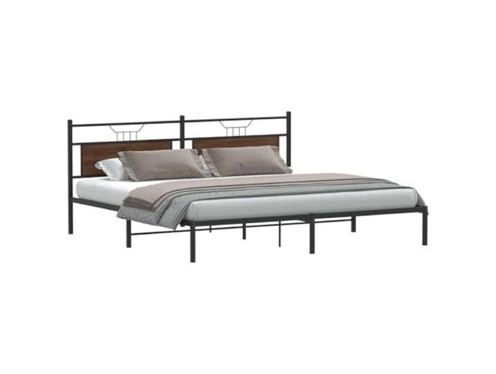 Metallbett Eichen-Optik Bettgestell ohne Matratze Braun Stahlrahmen Stabil, Lattenrost Inklusive, Stauraum Unter Dem Bett, Mit Kopfteil