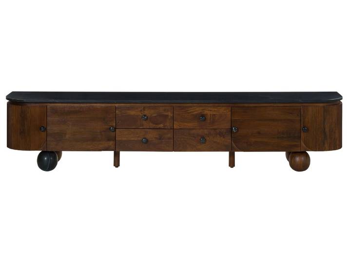 TV-Board Mango 240x40x50 dunkelbraun lackiert / Marmor schwarz FLORENZ #203