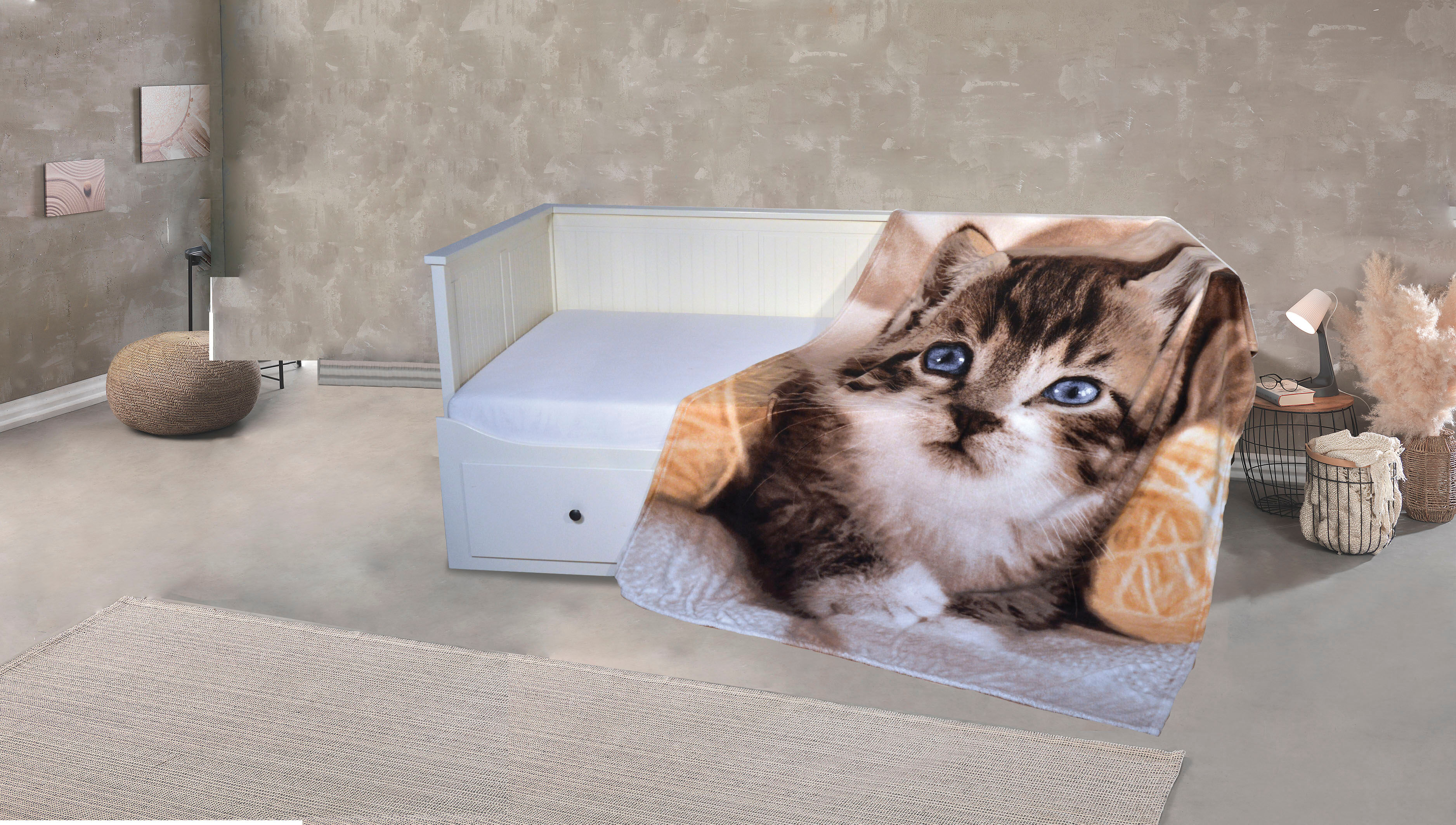 Wohndecke KINZLER "Mikrofaser Fotodruck "Katze", bunt, B:150cm L:200cm, Polyester, Wohndecken, Wohndecke, Kuscheldecke, bedruckt, 150x200 cm bunt B/L: 150cm x 200cm