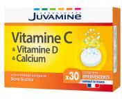 Juvamine Vitamine C + D + Calcium 30 Comprimés Effervescents - Boîte 30 comprimés