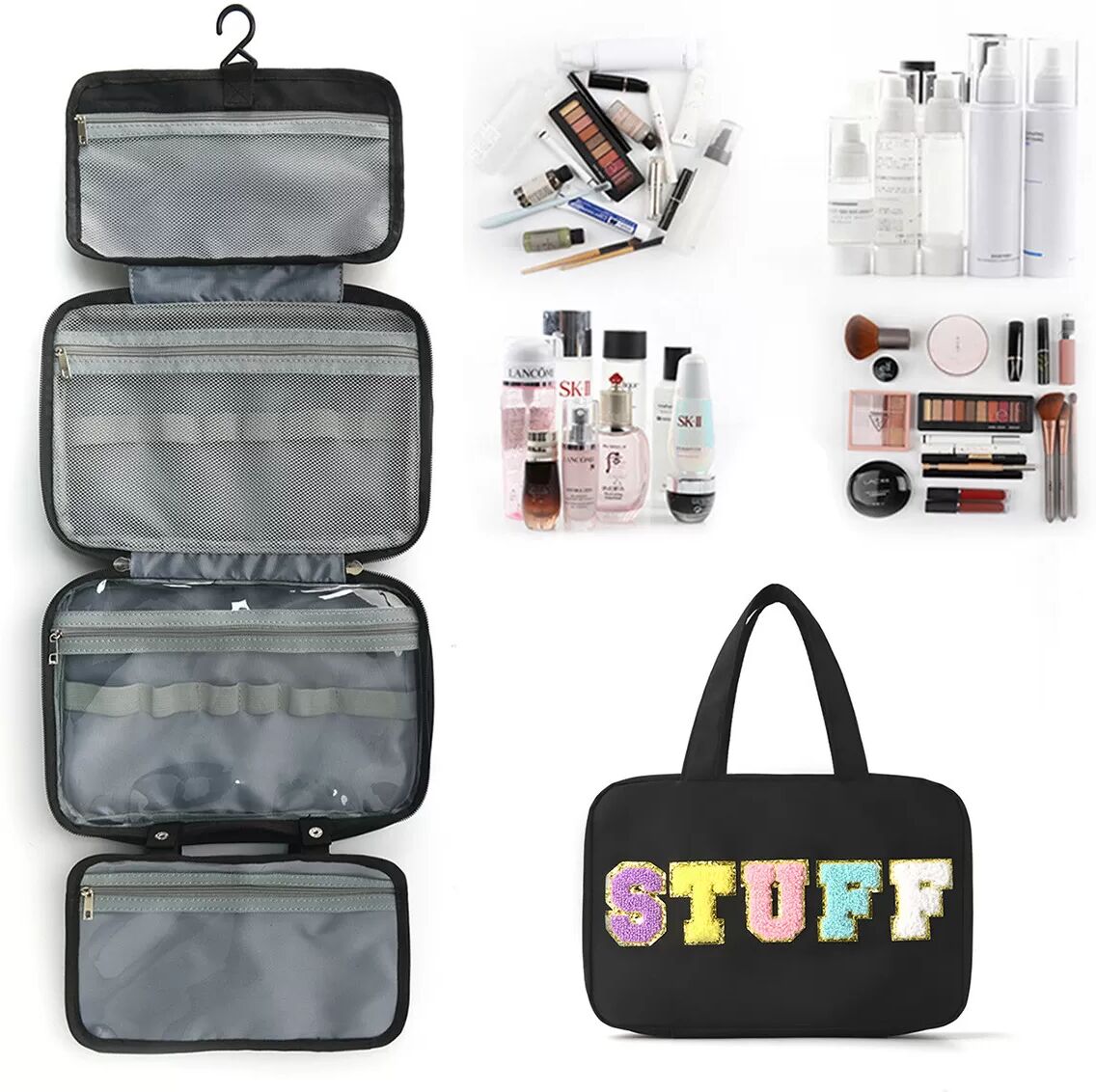 INF Trousse de toilette suspendue pour voyage - Trousse de maquillage étanche Le noir