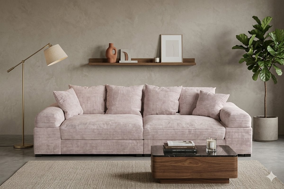 Fatguy Big Sofa Bankstel in Roze Corduroy Ribstof met Slaapfunctie en Afneembare Hoes