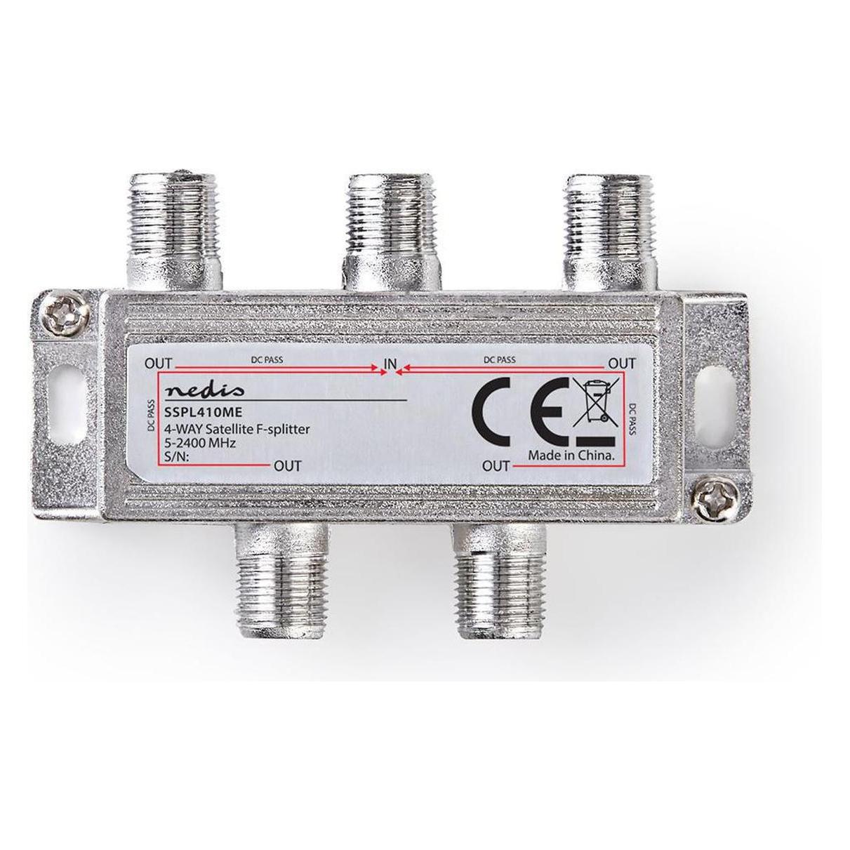 Nedis Satelliten-Splitter | 5 - 2400 MHz | 11.5 dB | Anzahl Eingänge: 1 | Anzahl der Ausgänge: 4 | I (Verteiler) (SSPL410ME)