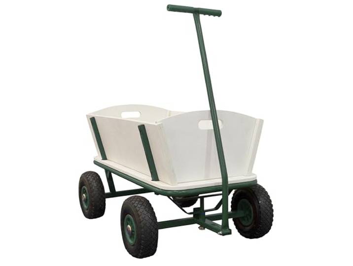 Sunny Billy Beach Wagon Bollerwagen aus Holz in Braun & Grün Handwagen mit Luftreifen & Faltbaren Seiten, Unbehandeltes Holz, Maße 95 x 61 x 97 cm, bis 100 kg
