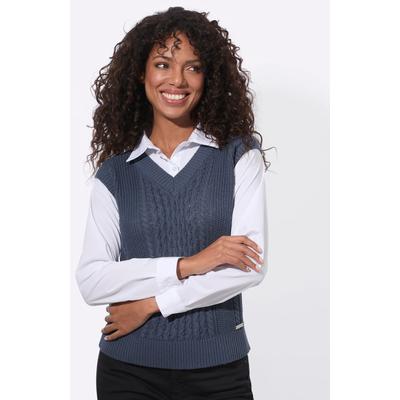 Pullunder CASUAL LOOKS "2-in-1-Pullunder", Damen, Gr. 42, rauchblau, ecru, 50% Baumwolle, 50% Polyacryl, gemustert, mehrfarbig, Pullover Pullunder