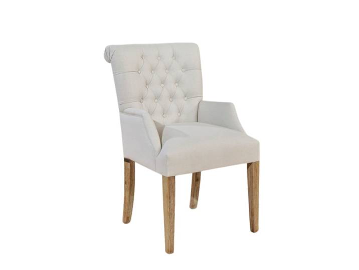 Fauteuil de table capitonné style contemporain en hévéa et ficelle