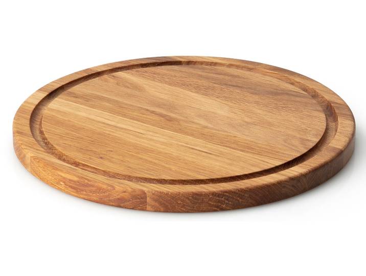 Steakteller CONTINENTA Holzteller mit itegrierte Saftrille zum Auffangen der Flüssigkeit , braun (holzfarben), H:2cm Ø:28cm, Holz, Speiseteller, Steakteller, Eichenholz, Ø 28 cm