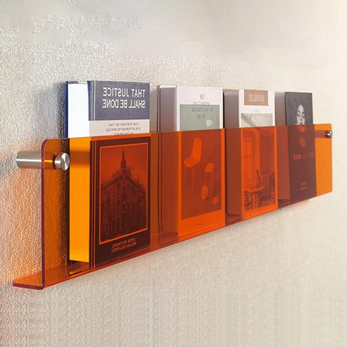 Transparante oranje tijdschrifthouder voor op de boekenplank - 40 cm
