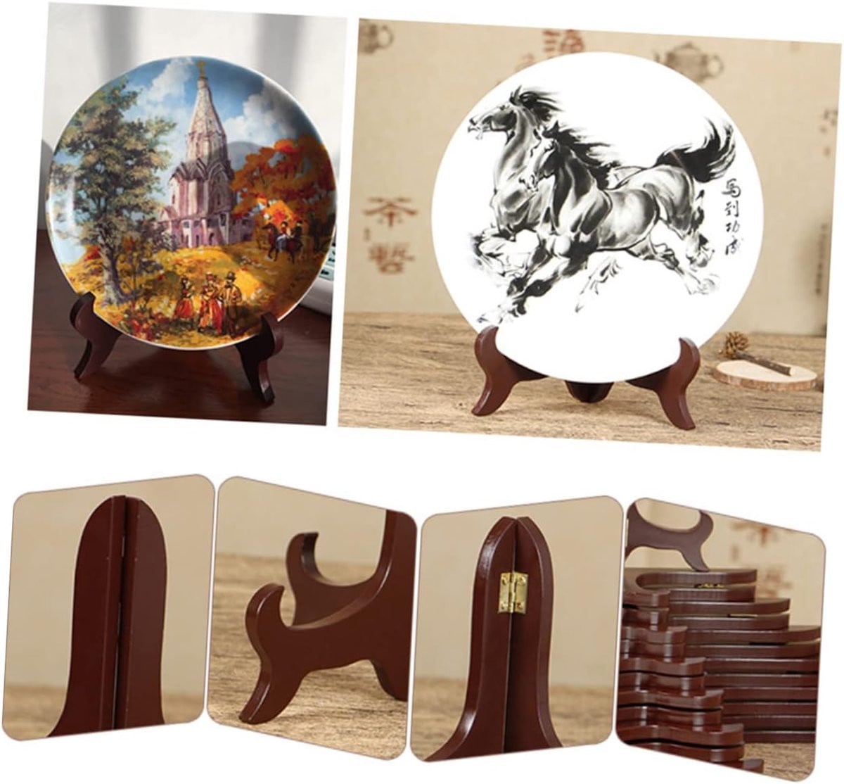 Houten Bordenstandaard Natuurlijk Hout Opvouwbaar Displayrek met 4 Inch Beugel