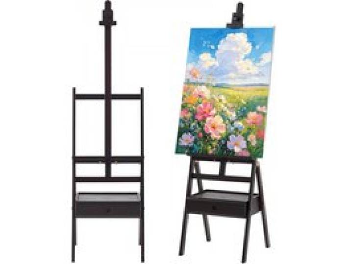 VEVOR Atelierstaffelei Standstaffelei für Leinwände bis 910 mm Walnussfarbe, Holzstaffelei für Künstler/innen, Acryl-, Öl-, & Aquarellmalerei, Höhen-& Winkelverstellbar, H-Form, Aufbewahrungsschublade