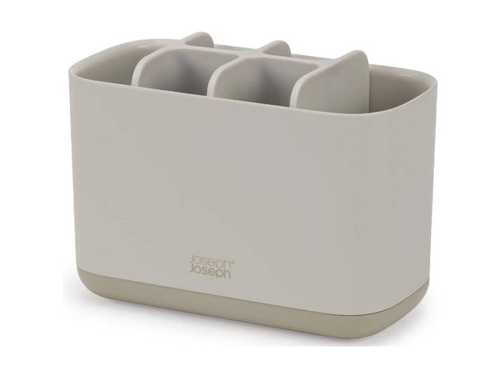 Zahnputzbecher JOSEPH JOSEPH EasyStore, Ecru , beige, B:8,6cm H:12,8cm L:17,1cm, Kunststoff, Zahnputzbecher, Zahnputzbecher