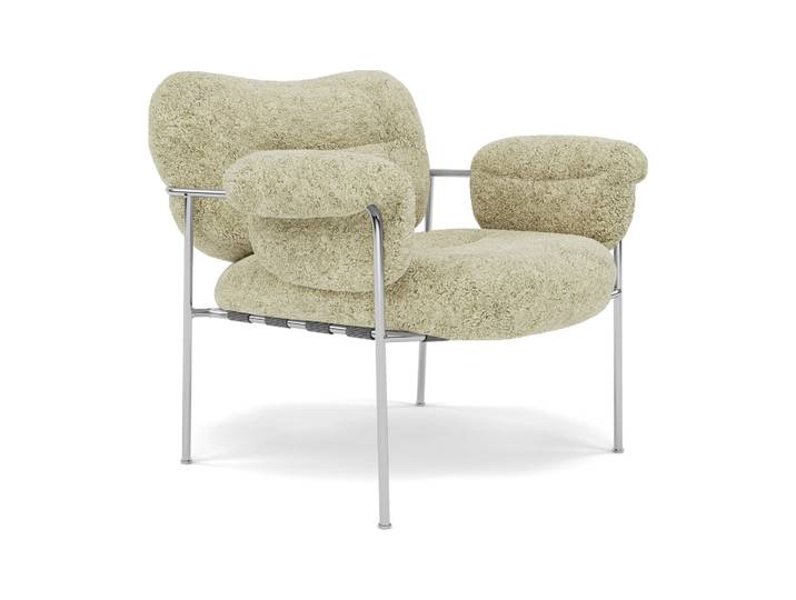 Fogia Bollo Sessel Sheepskin Mohawi-polished stainless steel