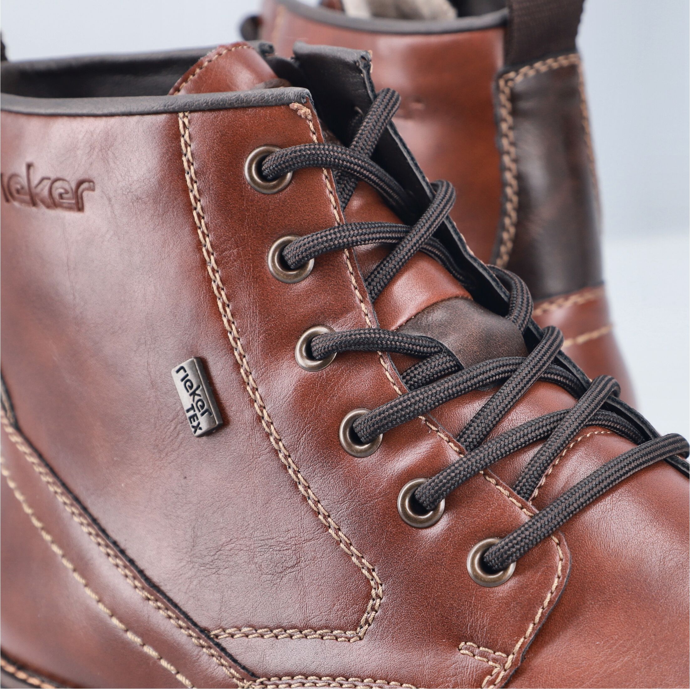 Winterstiefelette RIEKER, Herren, Gr. 40, Warmfutter, braun, Lederimitat, unifarben mit Farbeinsatz, Schuhe Winterstiefelette, Schnürboots, Schnürstiefelette mit rieker TEX-Membran