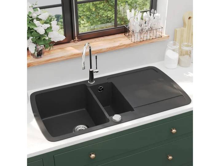 vidaXL Küchenspüle vidaXL Granit Spülbecken Doppelbecken Schwarz