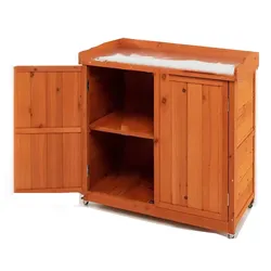 COSTWAY Gartenschrank aus Holz, Aufbewahrungsschrank mit herausnehmbarem Einlegeboden, Stahlplatte