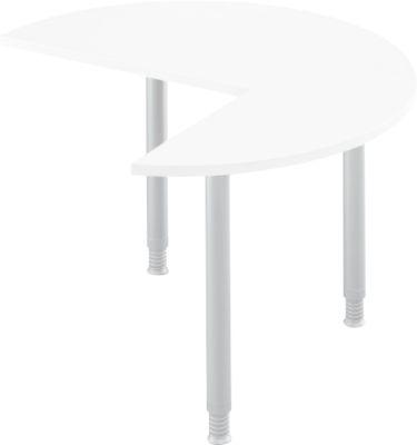 Ansatztisch, 3/4 Kreis, Ø 1200 mm, Ansatz rechts/links, weiß/weißalu