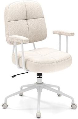 Costway Leathaire Upholstered Task Home Office Chair with Cushioned Back-Beige