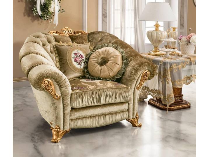 JVmoebel Sessel Barock Sessel in Beige mit goldenen Edelstahlfüßen (Sessel), Made in Europa