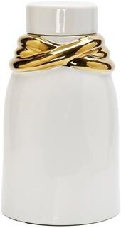 Vivience White Ceramic Jar With Lid And Gold Details