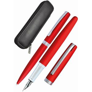Online Schreibset Eleganza Satin Red, 34644, 2-teilig, Kugelschreiber & Füller im Echtleder-Etui