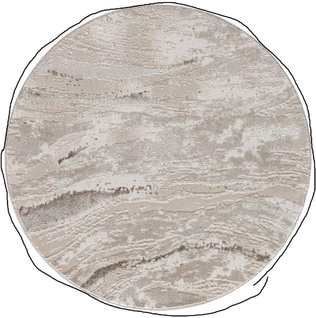 Metro Abstract Shaggy Area Rug Beige Round 120 cm