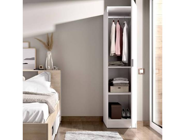 Dmora - 1-Tür Mehrzweckschrank Cusna, Kleiderbügel für Schlafzimmer, Multifunktionsschrank, 41x52h184 cm, Weiß