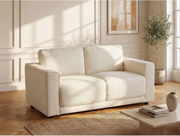 Sofa für 2 Personen aus Strukturstoff Cremeweiß NETUSO