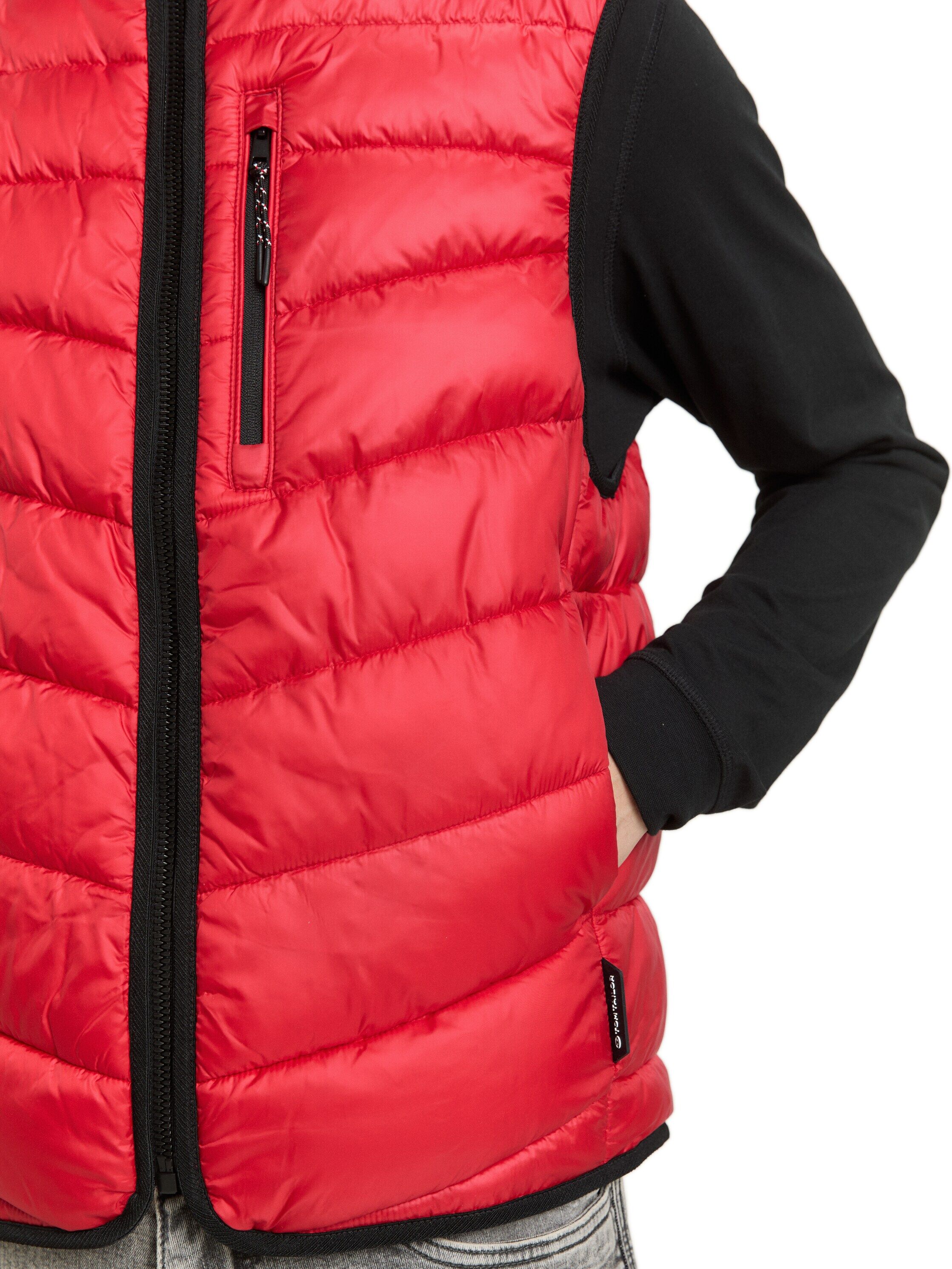 Steppweste TOM TAILOR, Herren, Gr. S, rot (salsa rot), Steppware, Obermaterial: 100% Polyester. Futter: 100% Polyester, unifarben, regular fit normal, Westen Steppweste, mit Taschen salsa rot S