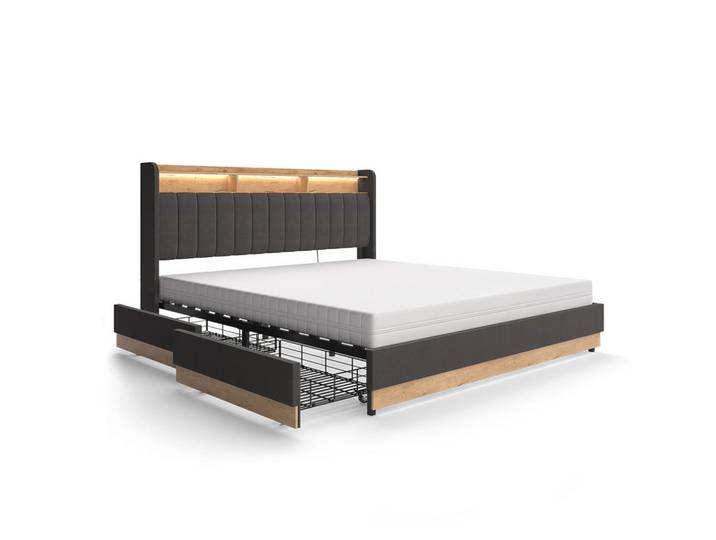 VitaliSpa Polsterbett Nura Anthrazit 180x200 cm mit Matratze, Rechteckig, Schlafzimmer, Betten