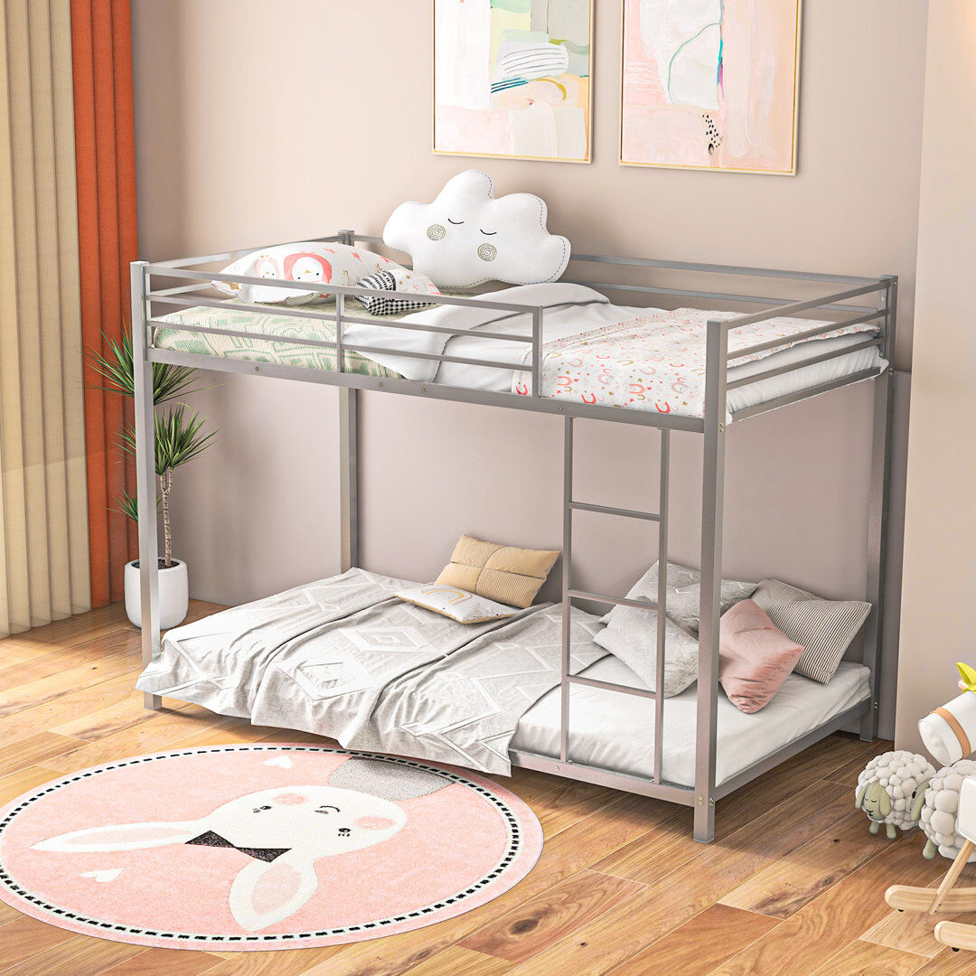 Borough Wharf Metal Bunk Bed Low Profile Single Over Single Bunk Beds w/Ladder Silver