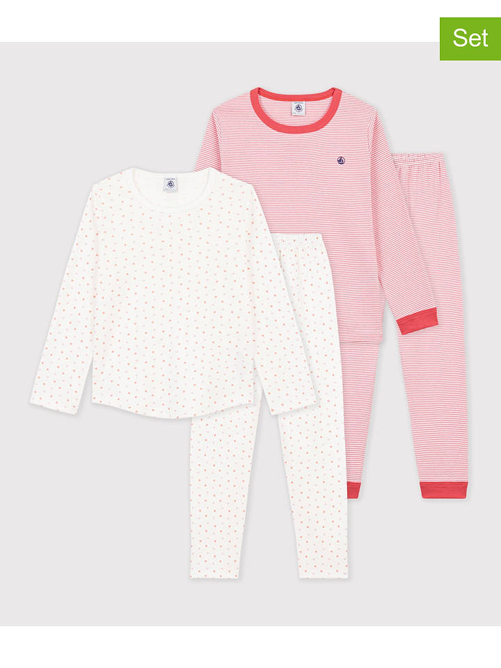 PETIT BATEAU 2er-Set: Pyjamas in Weiß/ Rot - 92