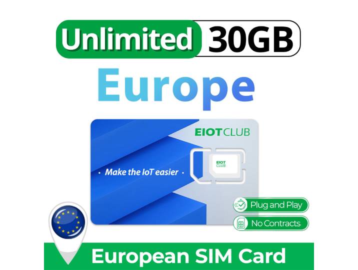 Carte SIM de données illimitées européennes, prend en charge plus de 30 pays européens et britanniques, données haute vitesse de 30 Go, SIM prépayée uniquement pour les voyages