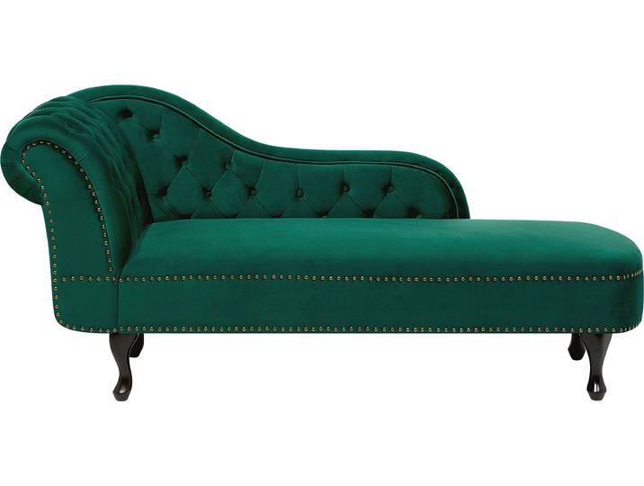 BELIANI Chaiselongue Linksseitig Dunkelgrün Samtstoff Holzfüße Glamourös