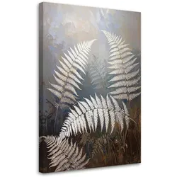 WANDBILD, Farnblätter Natur Pflanzen weiß grau