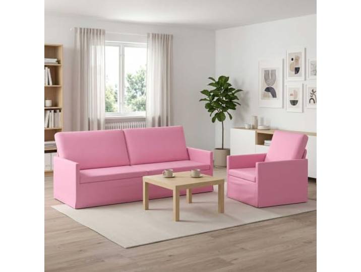 Sofa-Set 2 Stück Rosa Stoff Metallrahmen,Schaumstofffüllung,Kissen-Rücken,100 % Polyester,pflegeleicht,Montageanleitung