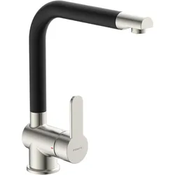 Schütte, Küchenarmatur, Wasserhahn Küche RIO Spültischarmatur Edelstahloptik Schwarz matt Schwenkbar 79866U