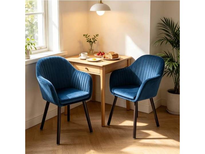 Chaise De Salle A Manger Velours Bleu Chaise Avec Accoudoirs FloraGrace Pour Salle A Manger Lot De 2 10x55x70cm