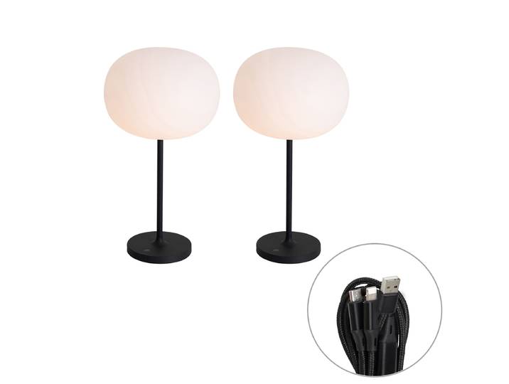 Ensemble de 2 lampes de table rechargeables modernes blanches -